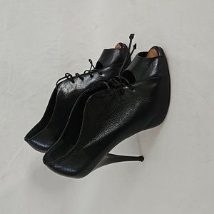 Giuseppe Zanotti Black Leather Lace Up Bottie Peep Toe Pump Size 7.5